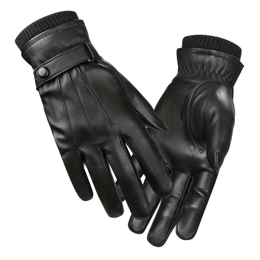 Schwarze Handschuhe mit Riegel und geripptem Bündchen