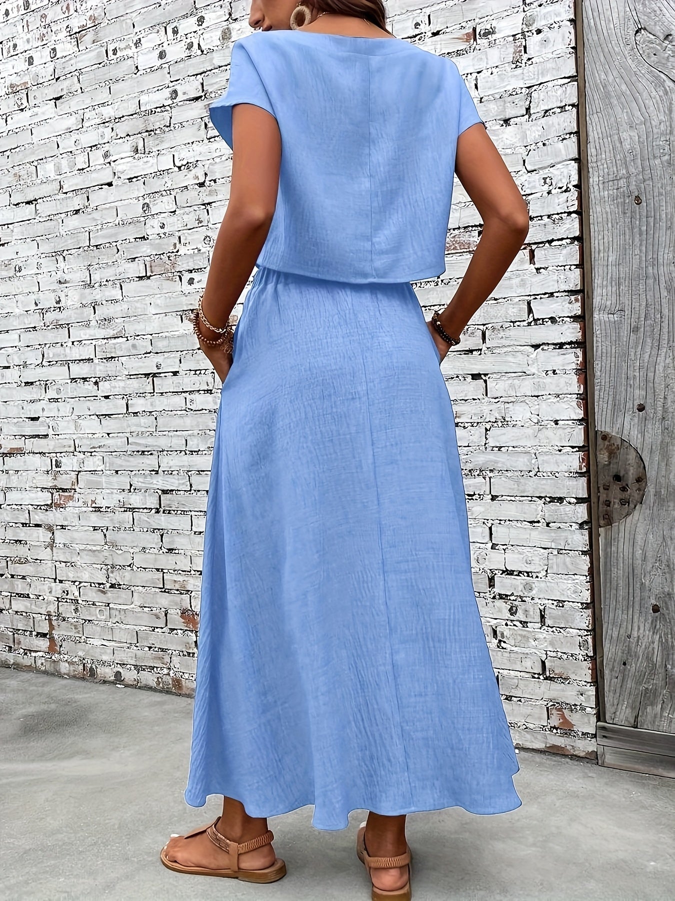 Dame todelt sæt maxi nederdel & kortærmet crop top elegant sommeroutfit