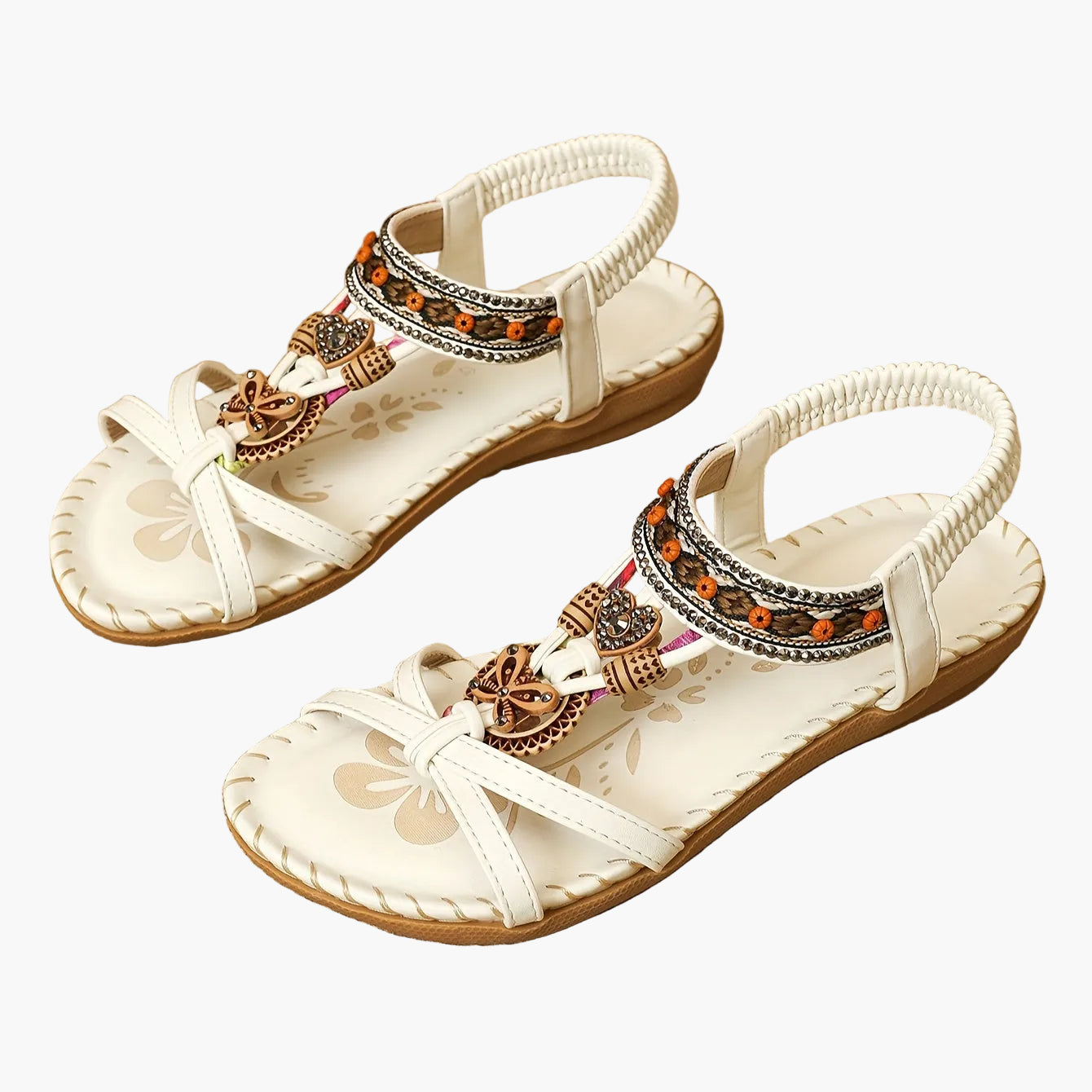 Sandalias bohemias para mujer con decoración étnica de perlas y plantilla cómoda – Tendencia de verano y ocio