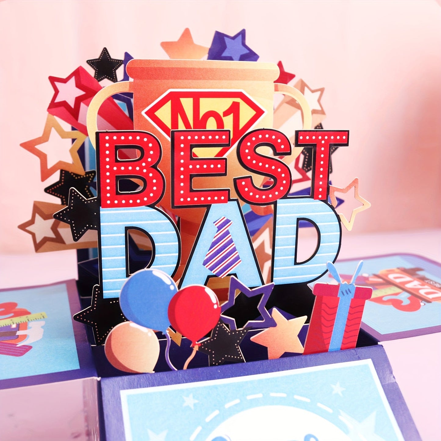 Pop-up Grußkarte für Männer – 3D Explosion Box für den besten Papa – Vatertags- oder Geburtstagskarte mit Superhelden-Motiv