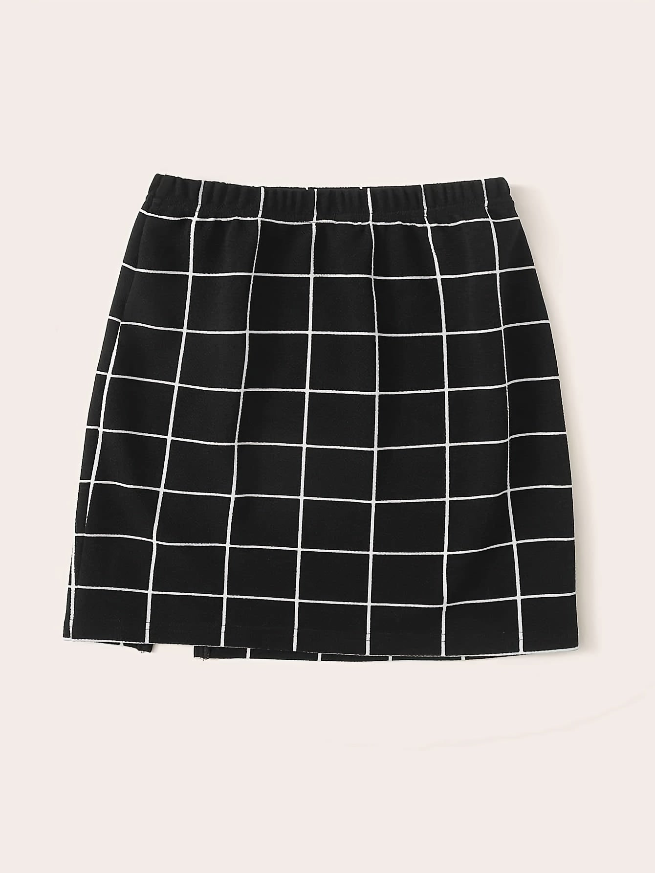 Completo donna con top scollato e minigonna a quadri – Set moda due pezzi per tutti i giorni e uscite