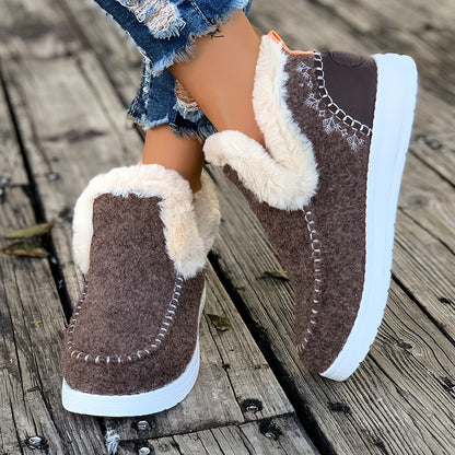Botines de mujer sin cordones con forro de felpa y suela de plataforma