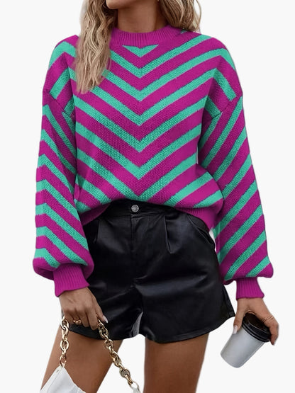 Damen Strickpullover mit Zickzack-Muster für Herbst und Winter – Eleganter Freizeit-Sweater