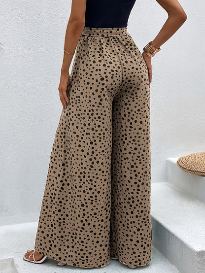 Dames elegante wijde broek met stippen en ceintuur – perfect voor lente & zomer