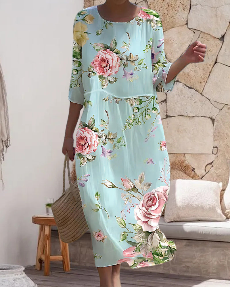 Damen Sommerkleid mit Blumenprint – Elegantes Freizeitkleid im Boho-Stil für Alltag und Urlaub