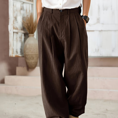 Pantalon plissé à taille large pour homme style vintage – Pantalon élégant pour affaires et loisirs