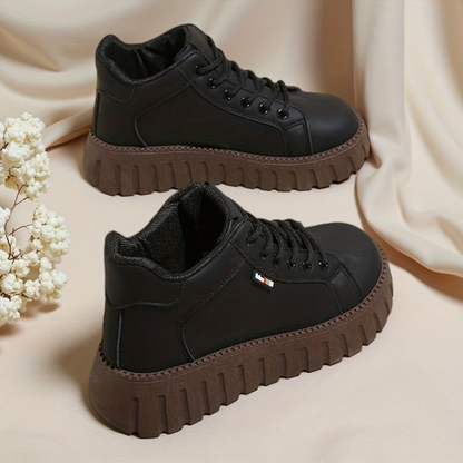 Damen Plateau High-Top Sneaker Schwarz mit brauner Sohle