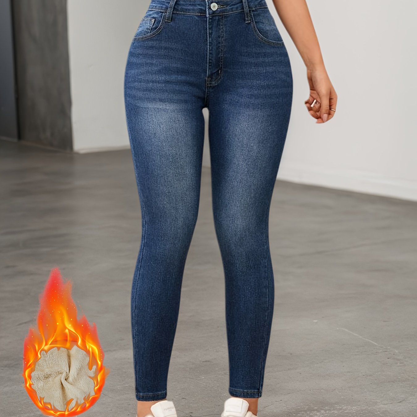 Dames gevoerde jeansbroek van denim, slim fit
