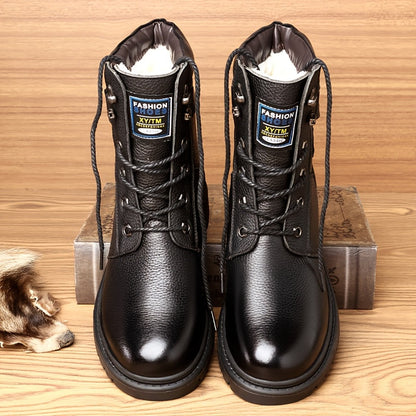 Herren Schnürstiefel Profilsohle in Schwarz und Braun