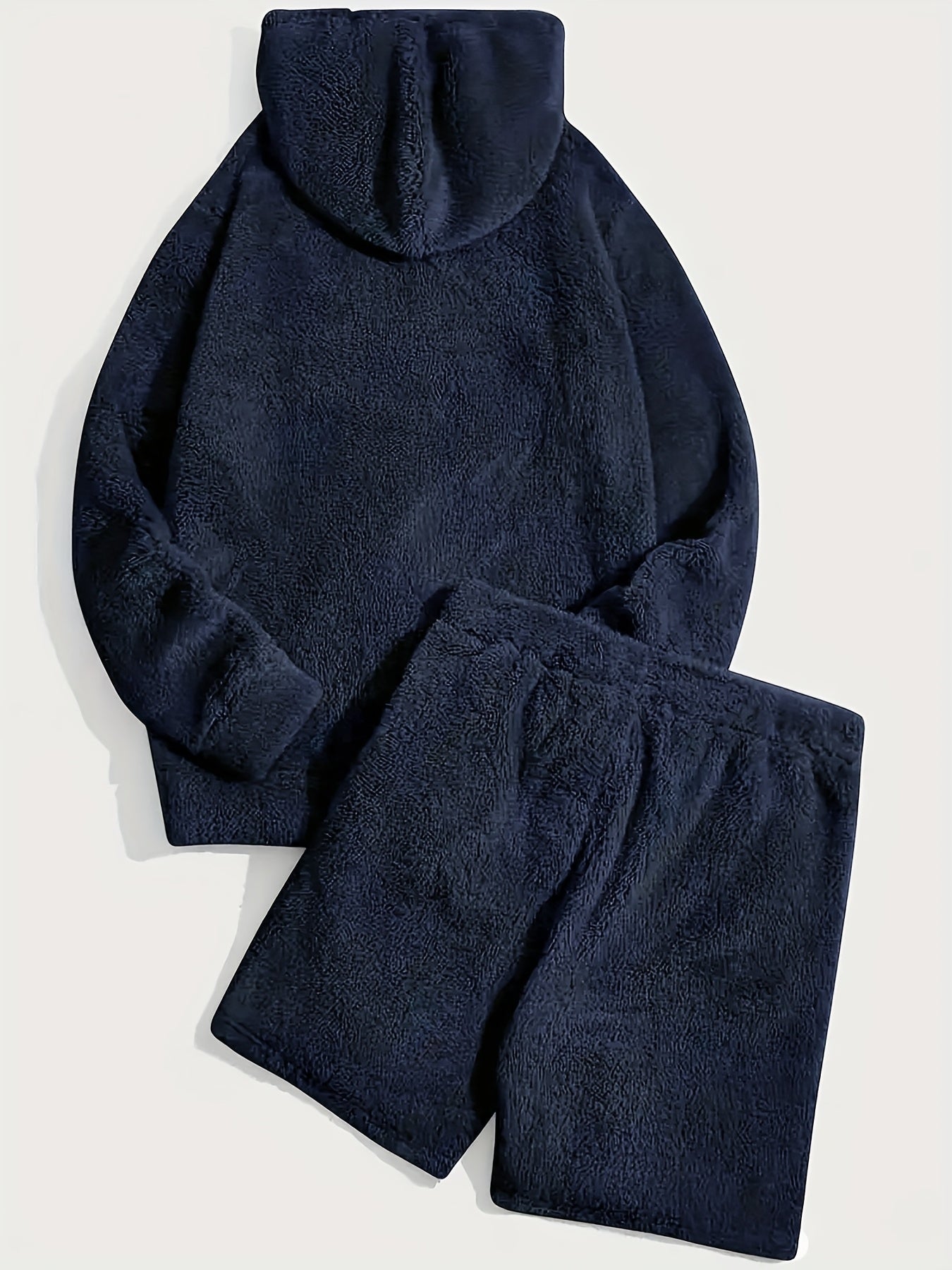 Unisex teddyfleece hoodie- en shortset met capuchon en trekkoord