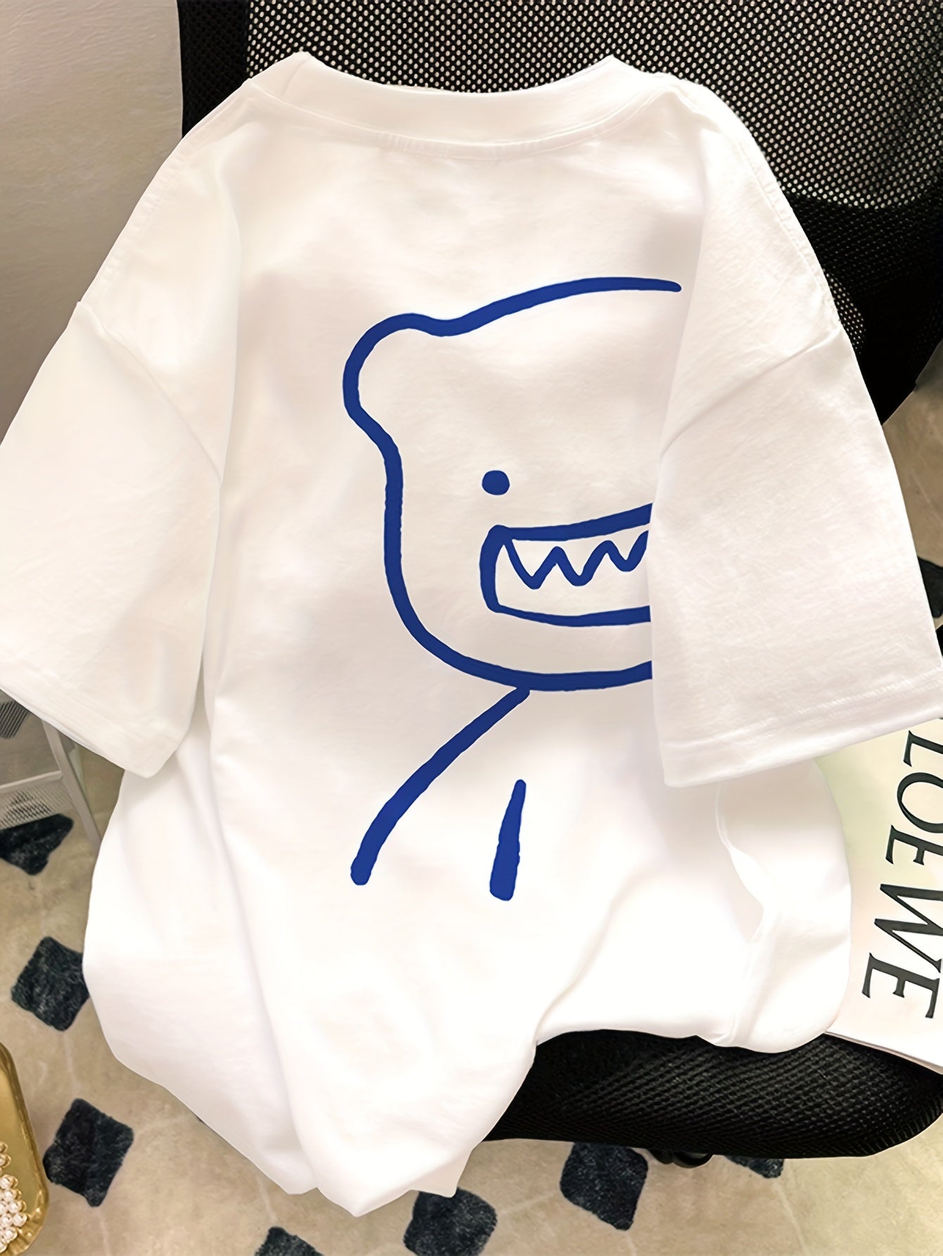 Herre Oversize Streetwear T-skjorte med Bjørnegrafikk og Moderne Trykk