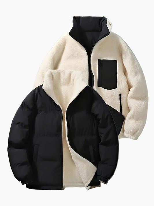Chaqueta de forro polar reversible para hombre estilo casual para otoño e invierno – Versátil chaqueta outdoor para tiempo libre