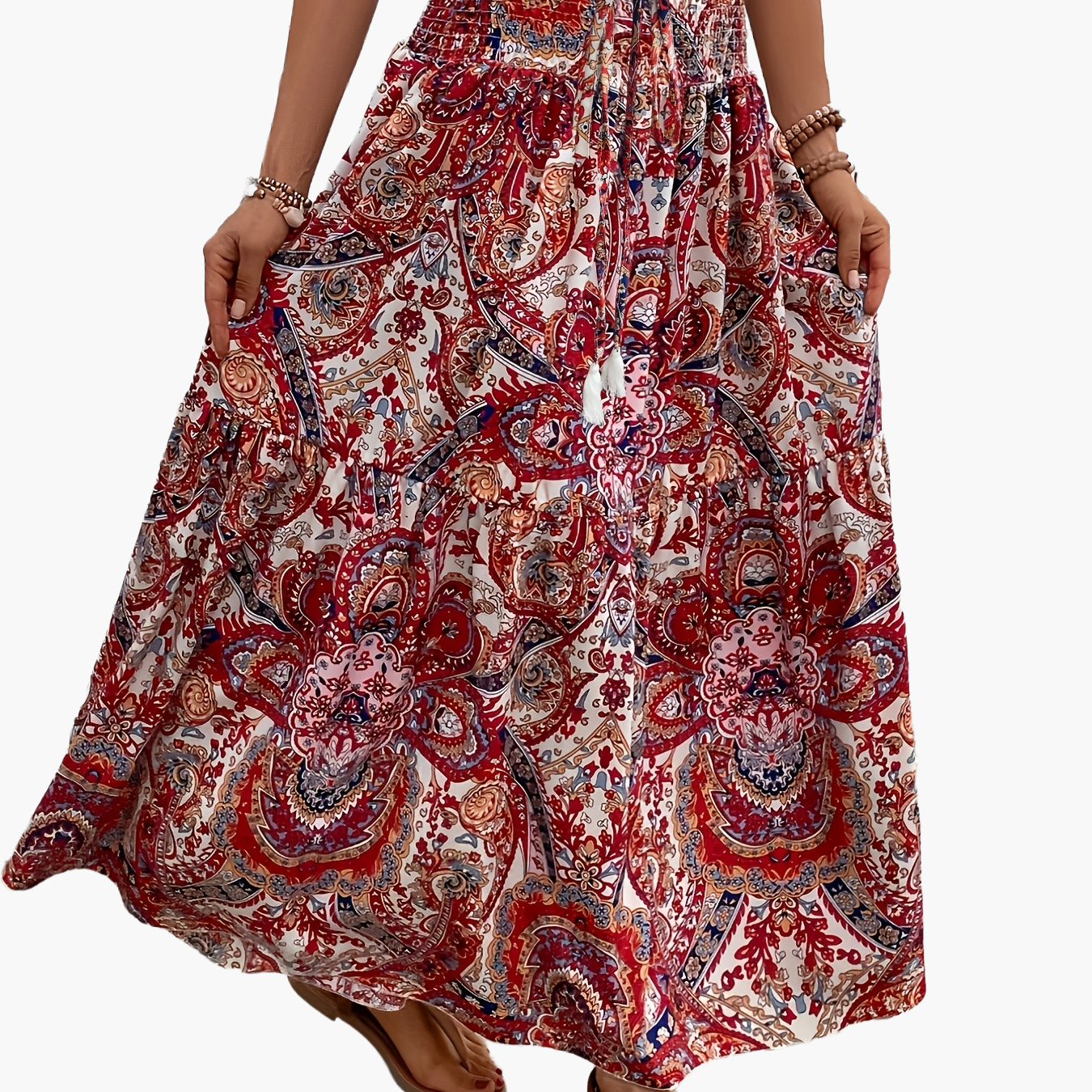 Damen Boho Maxirock mit Blumenmuster, Eleganter Sommerrock für Freizeit und Urlaub