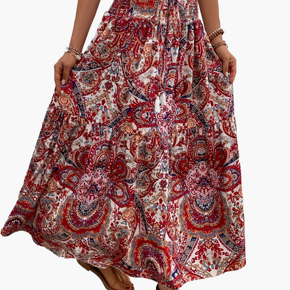 Damen Boho Maxirock mit Blumenmuster, Eleganter Sommerrock für Freizeit und Urlaub