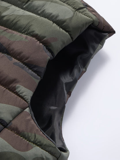 Herren Steppweste Camouflage Gemustert Stehkragen Reißverschluss
