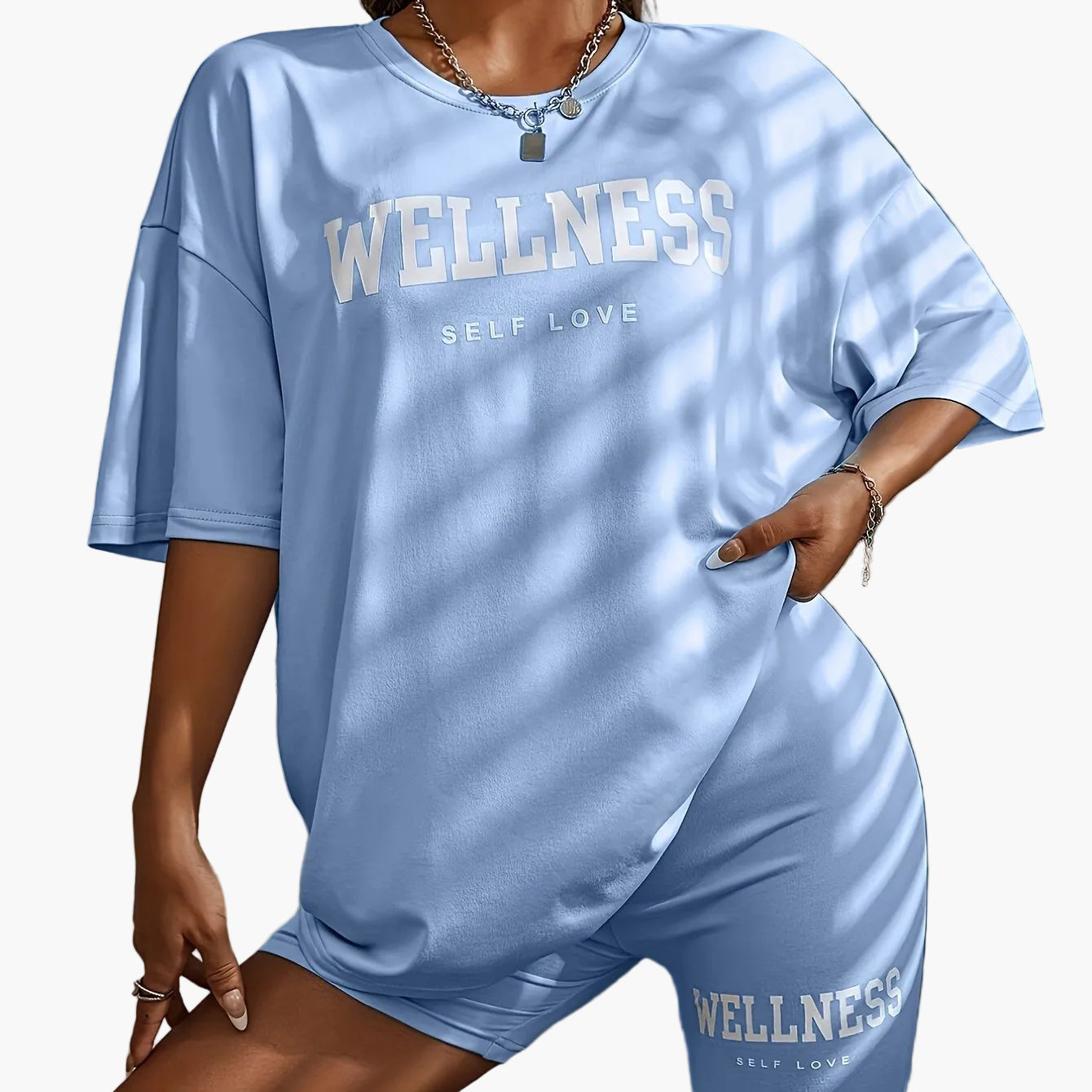 Damen Wellness Lounge Set Oversize T-Shirt & Radlerhose – Freizeit & Self Love Outfit