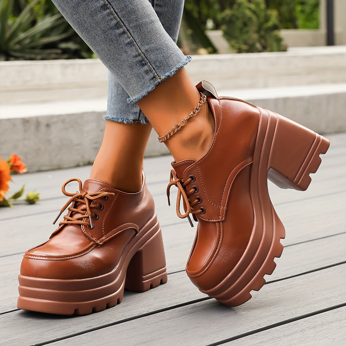 Scarpe Stringate Donna con Tacco Plateau – Oxfords Chunky Retrò per Quotidiano e Festa