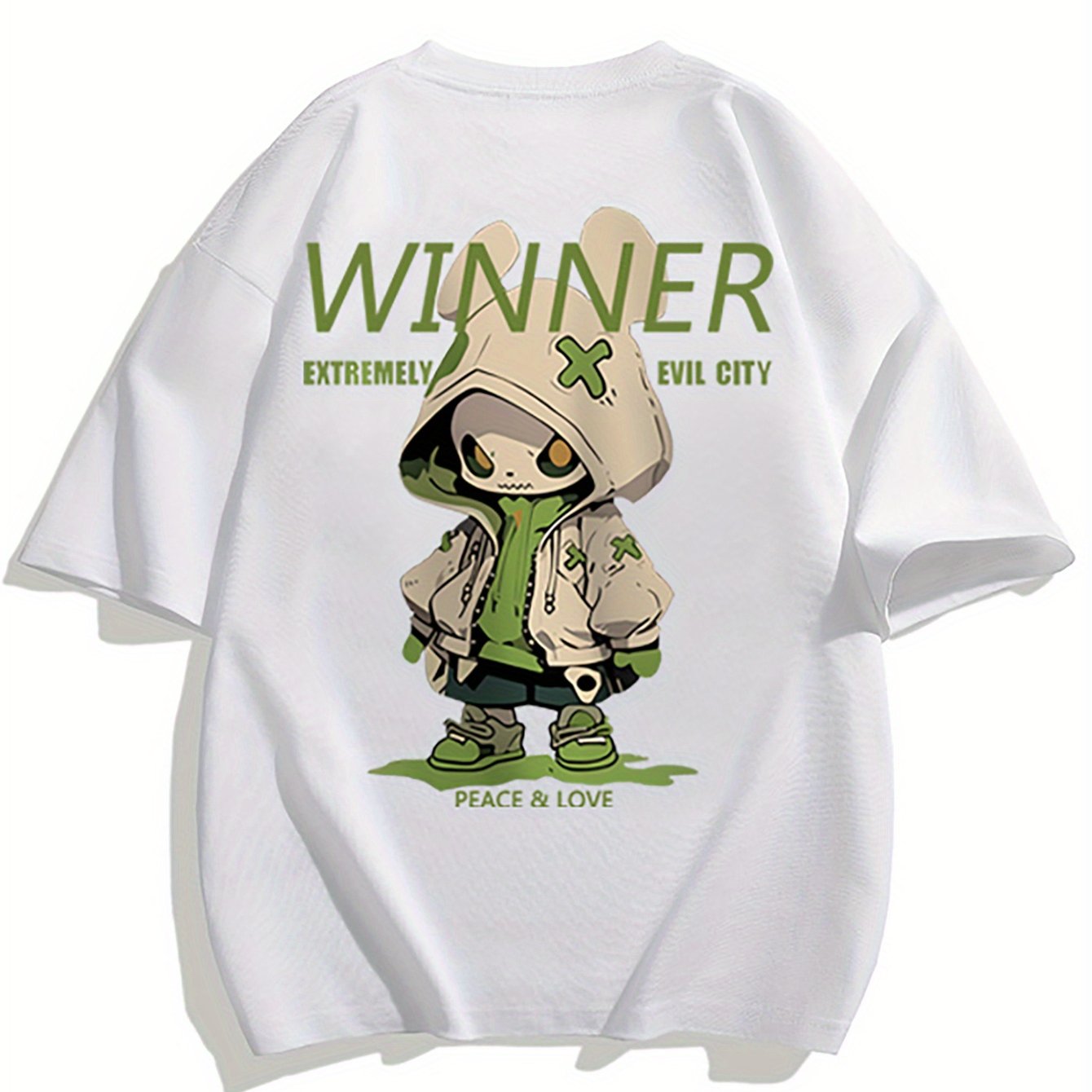 Herren Oversize Streetwear T-shirt med tecknad grafik och urban tryck – trendig fritidströja