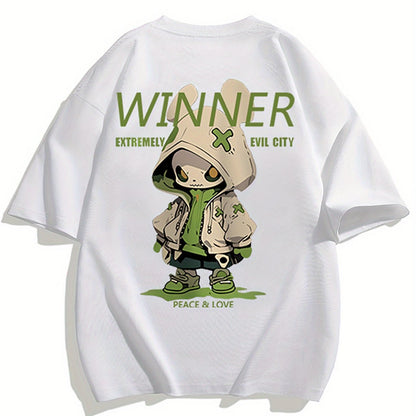 Herren Oversize Streetwear T-shirt med tecknad grafik och urban tryck – trendig fritidströja