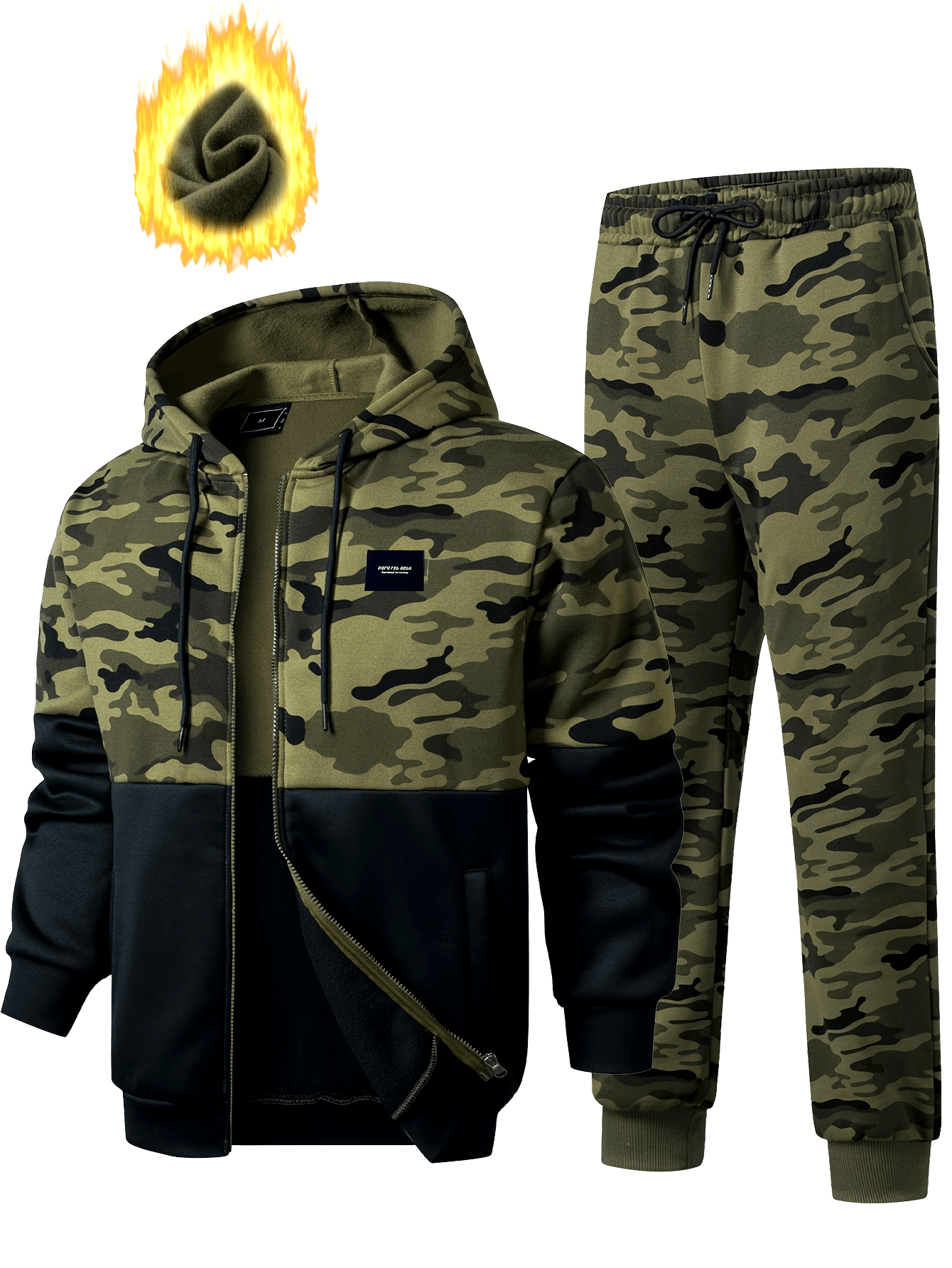 Chándal de hombre de camuflaje, chaqueta con capucha y pantalón, conjunto de dos piezas