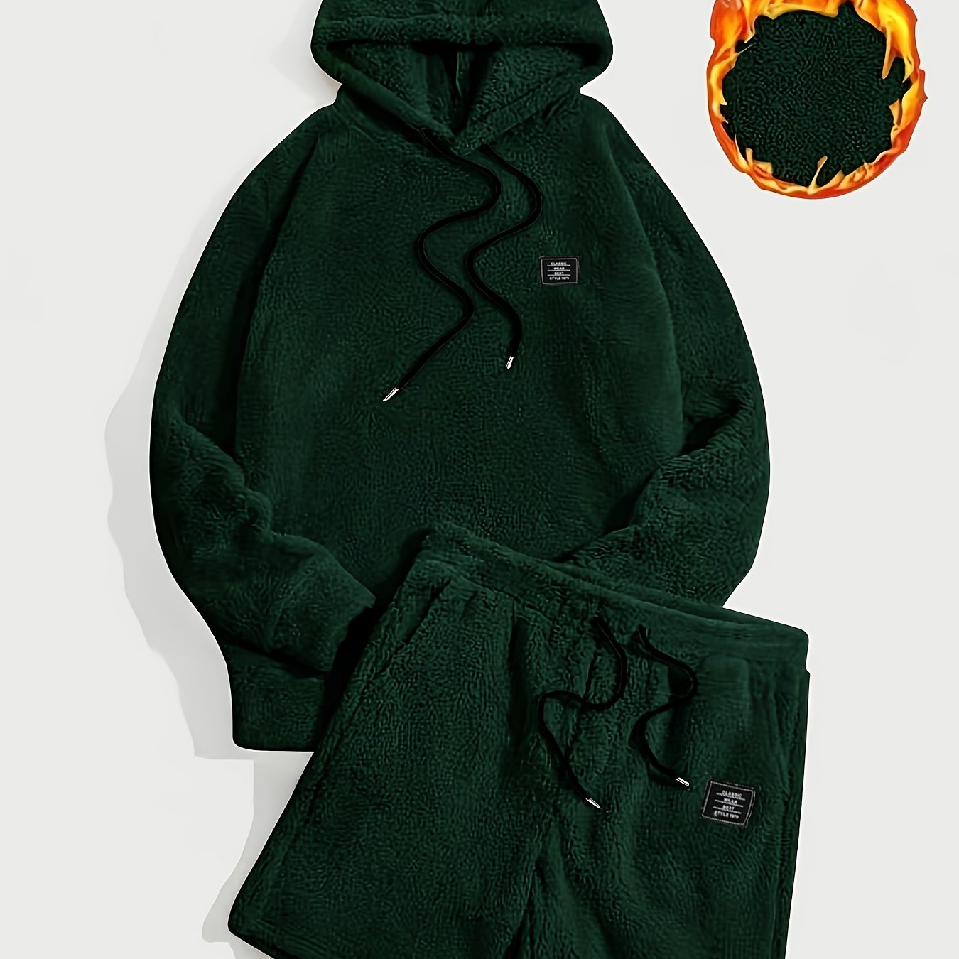 Unisex teddyfleece hoodie- en shortset met capuchon en trekkoord