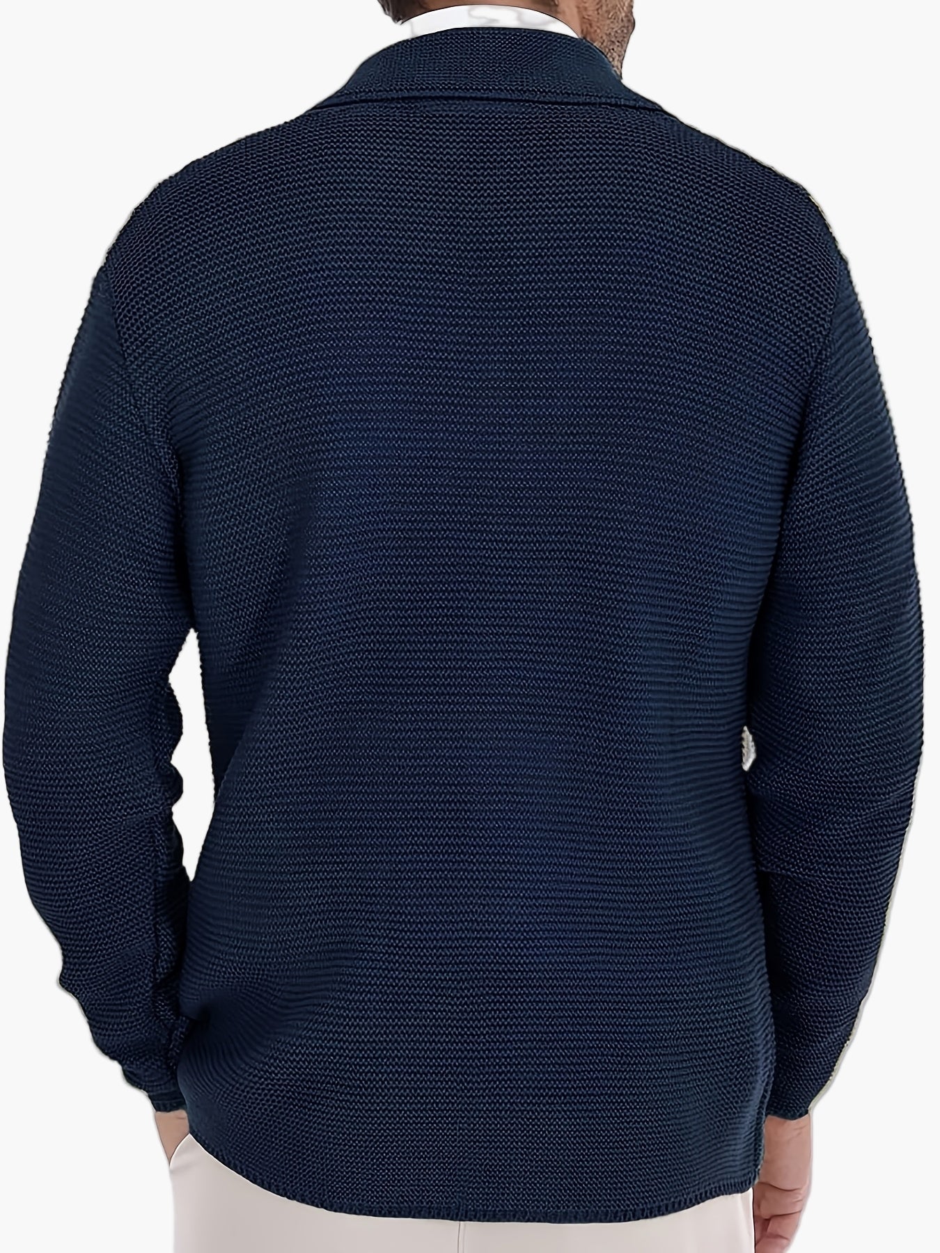 Herre Strikjakke med reverskrave og dobbeltradet knaplukning – Elegant casual-stil til hverdag og kontor