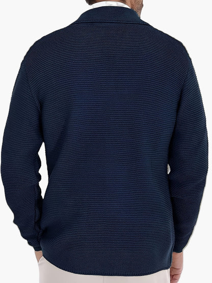 Herre Strikjakke med reverskrave og dobbeltradet knaplukning – Elegant casual-stil til hverdag og kontor