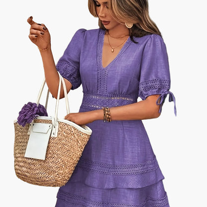 Damen Kleid Elegant mit Spitze und V-Ausschnitt – Perfekt für Frühling und Herbst, Freizeit & Alltag