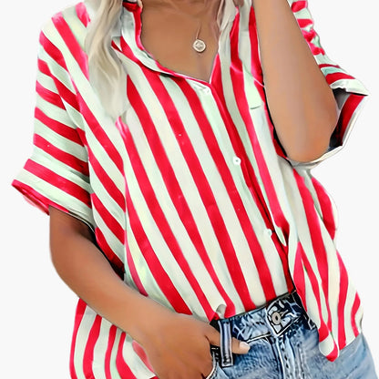 Dame afslappet stribet oversize bluse til sommer – elegant fritidsstil