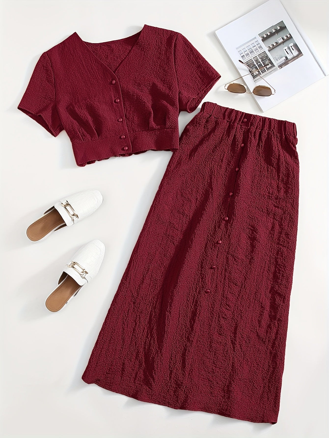Dame To-delt Sæt – Elegant Fritidsoutfit med Croptop og Midi Nederdel, Moderne & Alsidigt