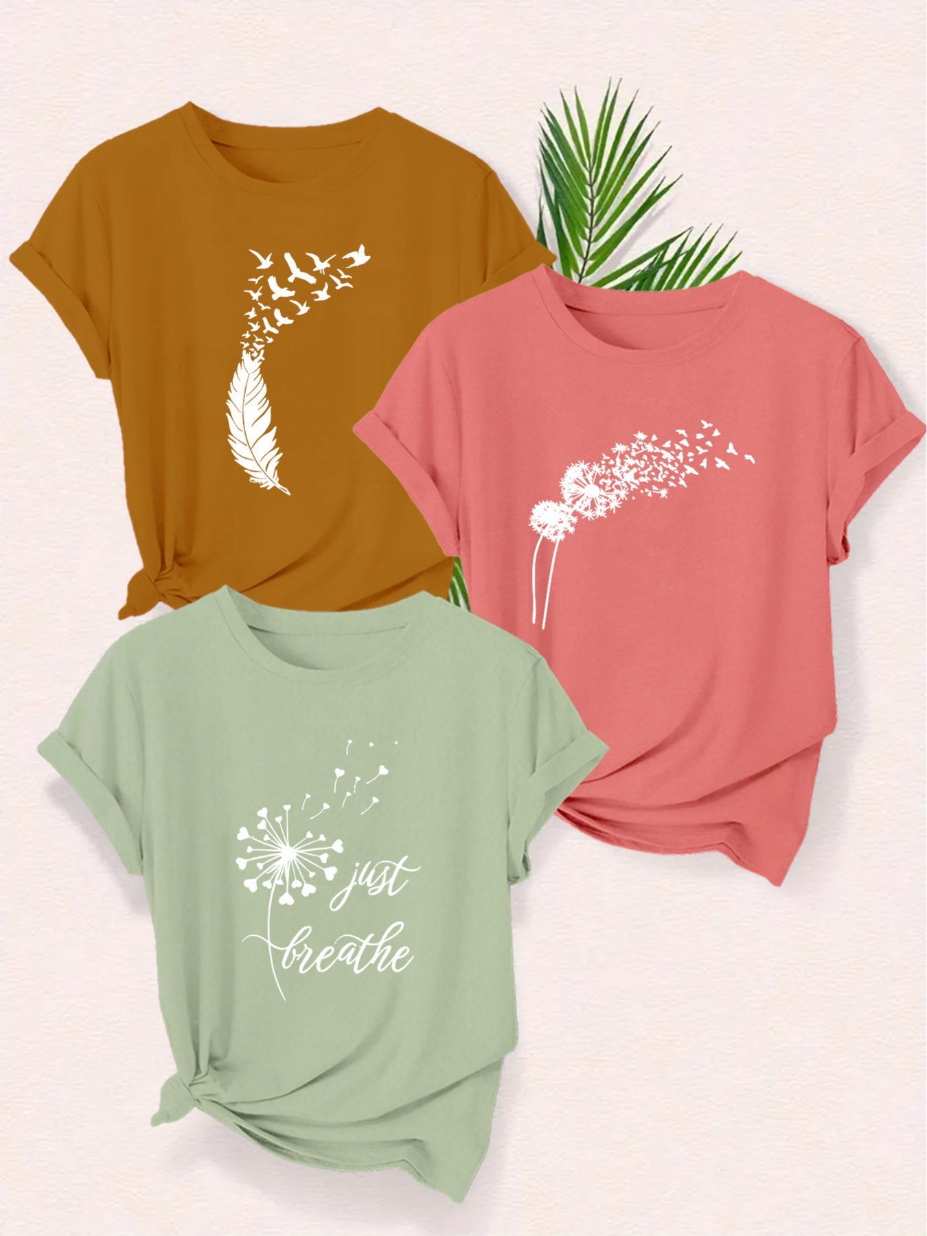 T-shirt graphique femme avec motifs naturels et phrase inspirante – Décontracté, manches courtes, design moderne