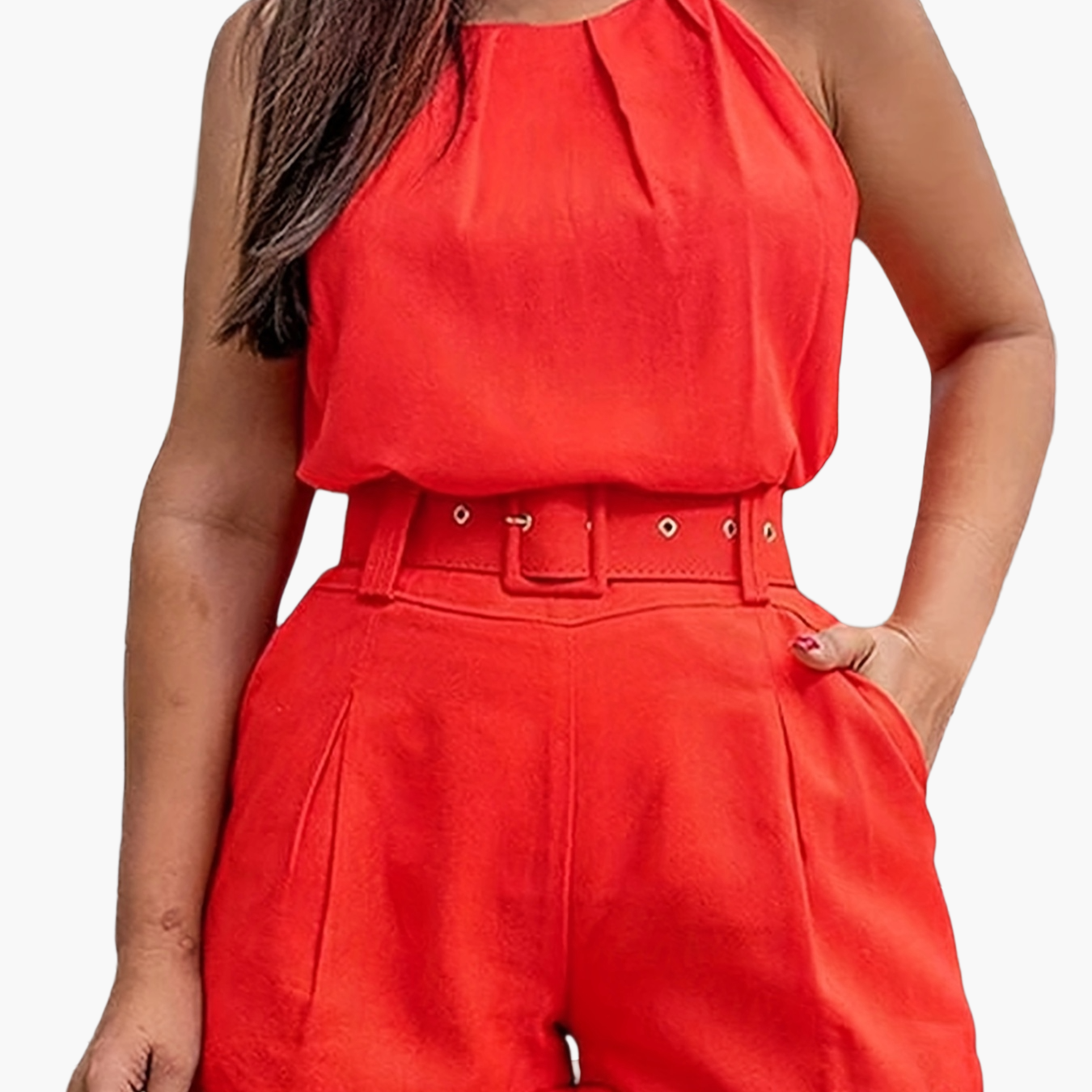 Tuta corta estiva elegante da donna con cintura – Completo alla moda per tempo libero e vacanze
