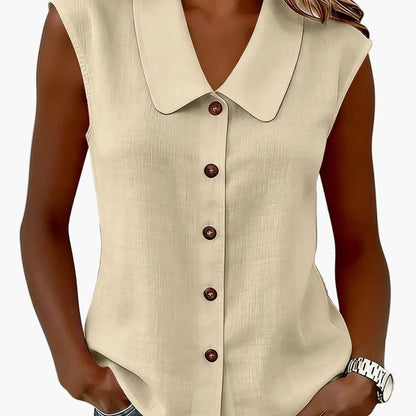 Blouse sans manches pour femme avec patte de boutonnage et grand col – Style décontracté élégant pour le quotidien et le bureau
