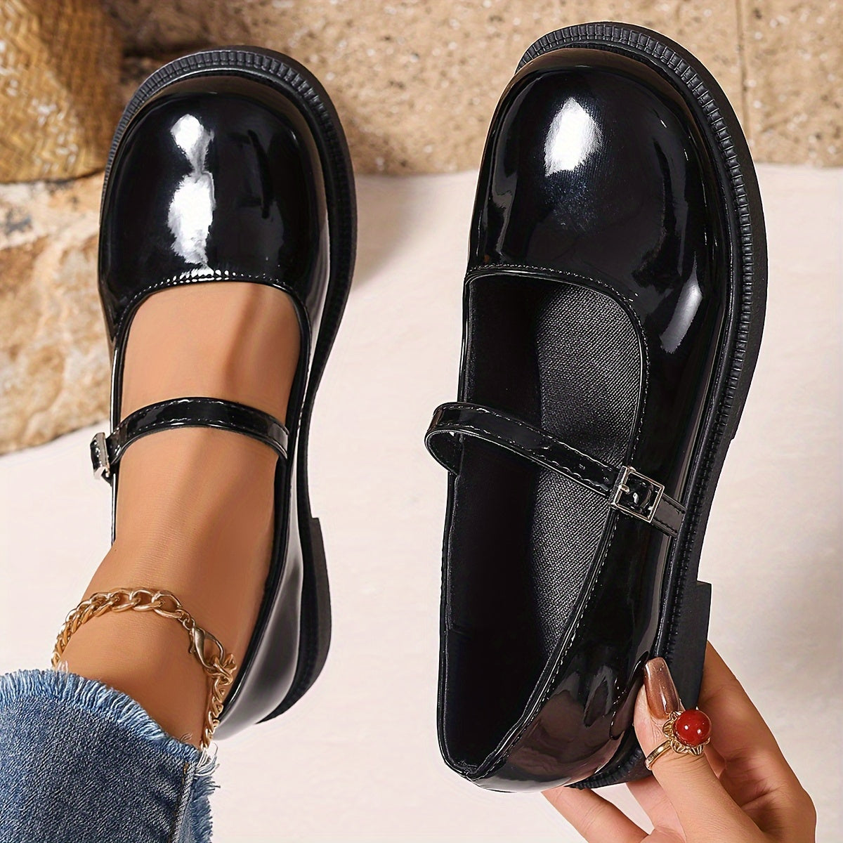 Damen Mary Jane Schuhe Preppy Stil – Modische Alltagsschuhe mit Riemen