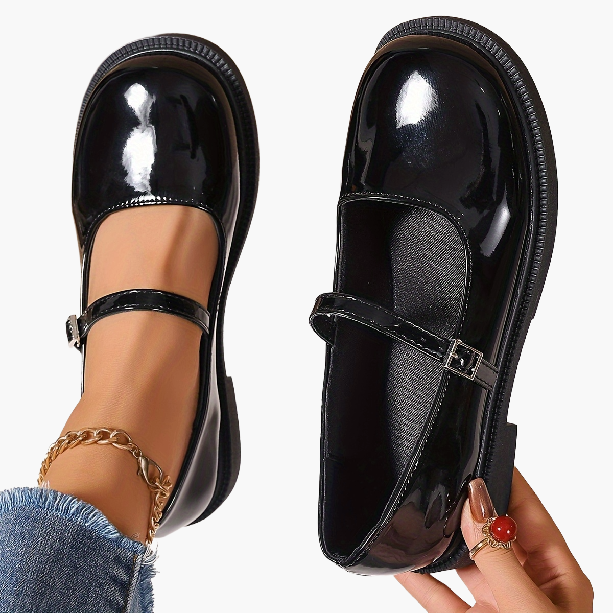Damen Mary Jane Schuhe Preppy Stil – Modische Alltagsschuhe mit Riemen