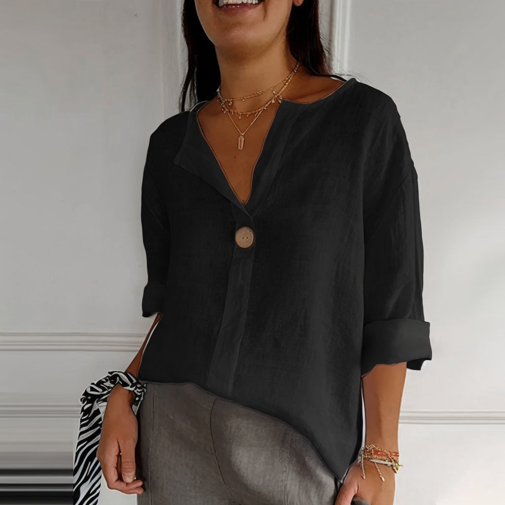 Damen Bluse im lockeren Boho-Style mit V-Ausschnitt – Casual Chic, ideal für Alltag & Freizeit