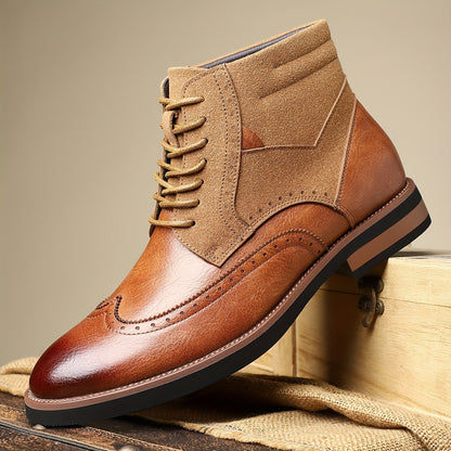 Herren Brogue Stiefel Schnürstiefeletten in Braun mit Kontrastmaterial