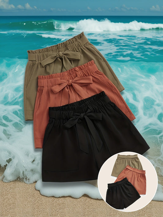 Shorts d'été pour femmes avec nœud – Coupe ample, idéal pour la plage et les loisirs