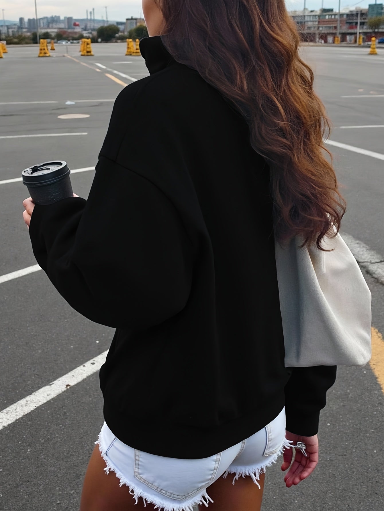 Felpa con cappuccio da donna, stampa Brooklyn, cerniera, collo alto, maniche lunghe, grigio, rosso, blu navy, nero