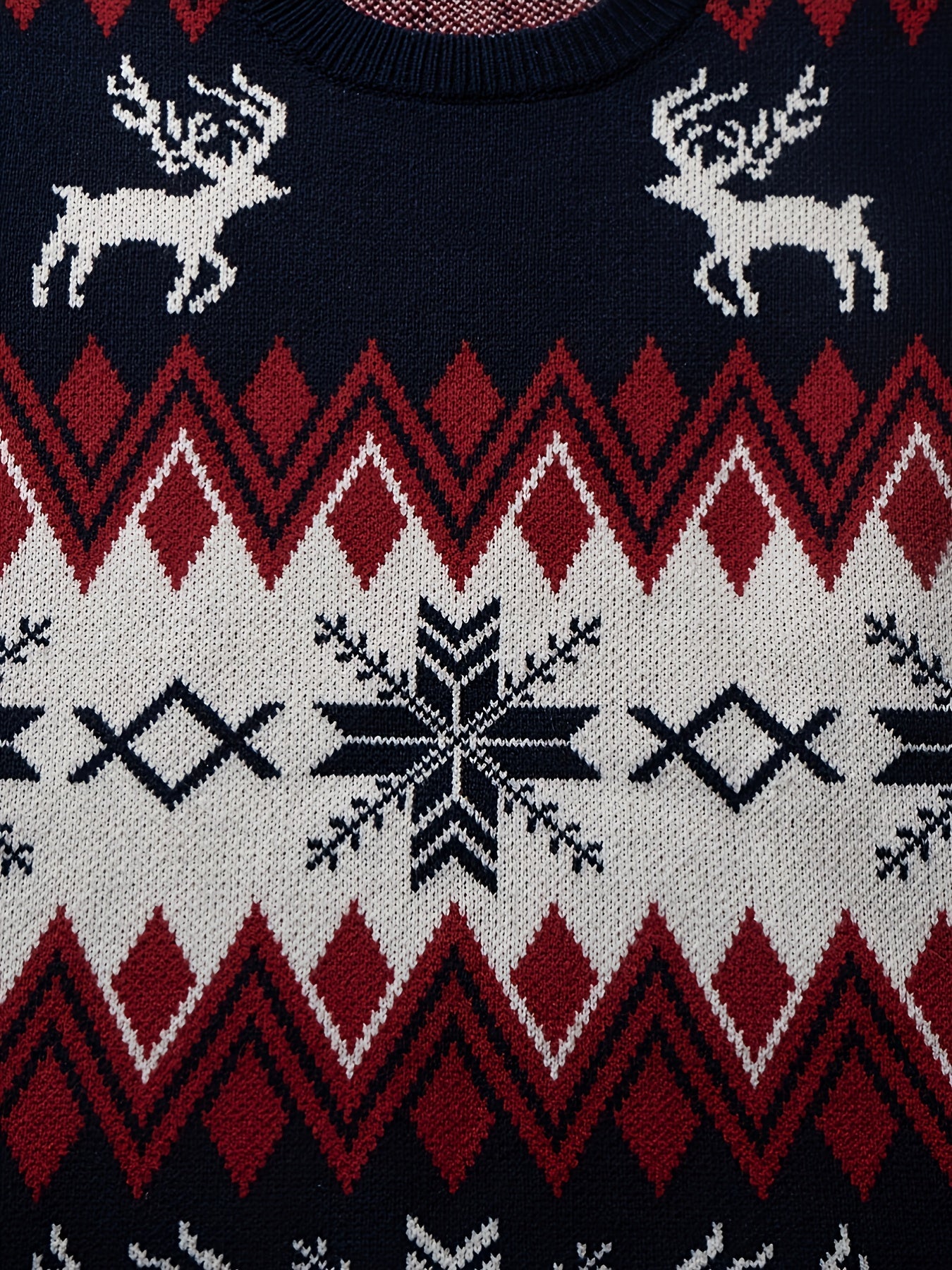 Maglione natalizio da uomo con motivo renna e fiocchi di neve, stile casual invernale