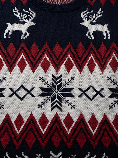 Maglione natalizio da uomo con motivo renna e fiocchi di neve, stile casual invernale