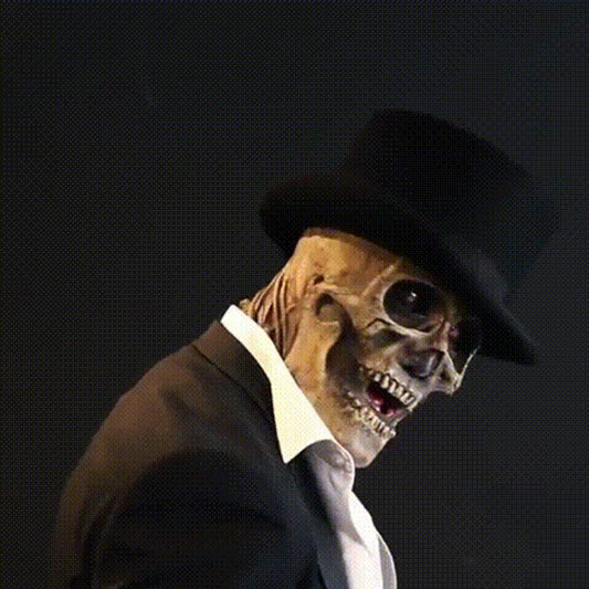 Halloween Skelettmask med cylinderhatt – Skrämmande huvudmask för vuxna, fest & dekoration