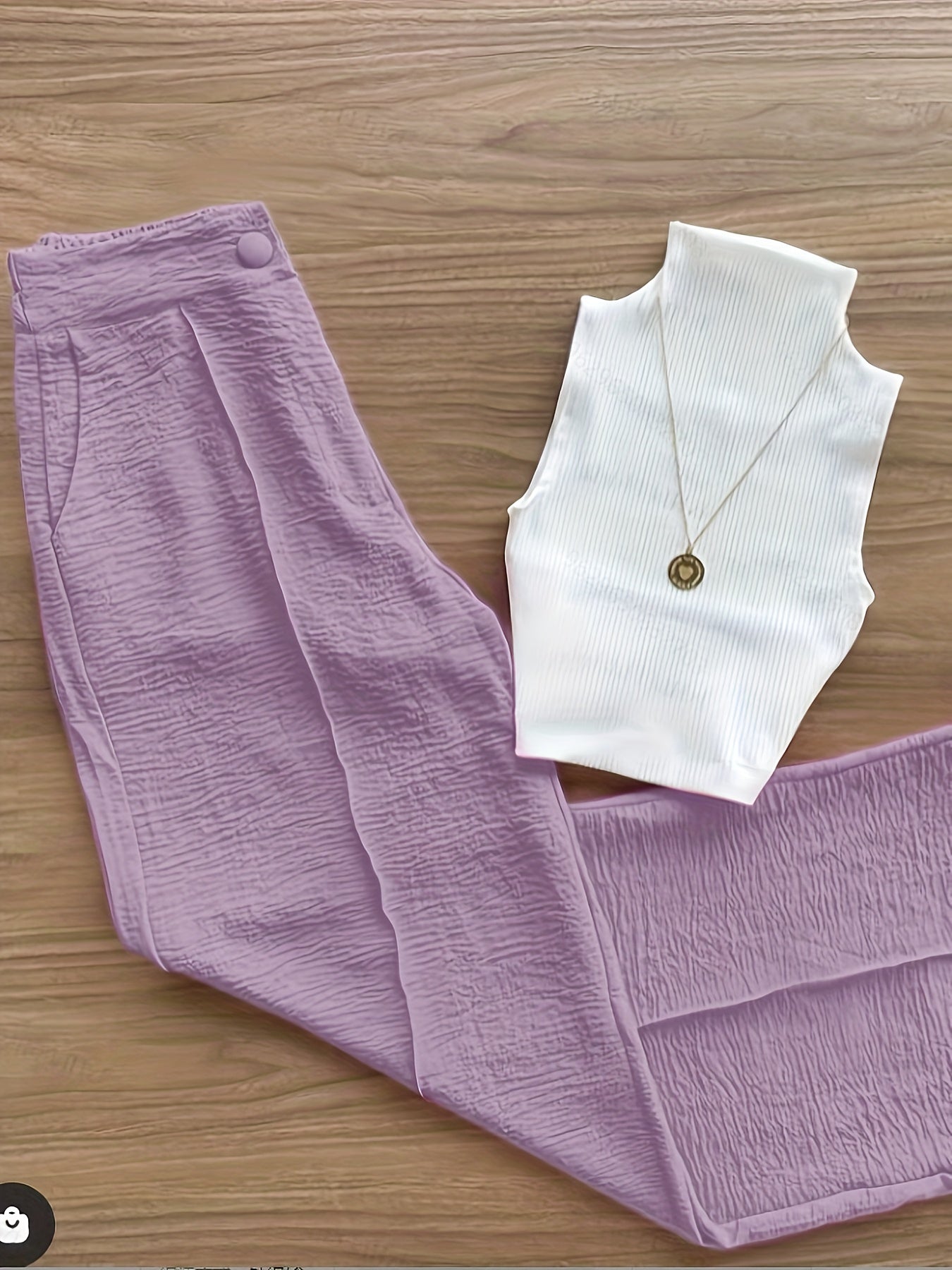 Set elegante da donna – Top senza maniche con collo alto e pantaloni ampi per primavera ed estate