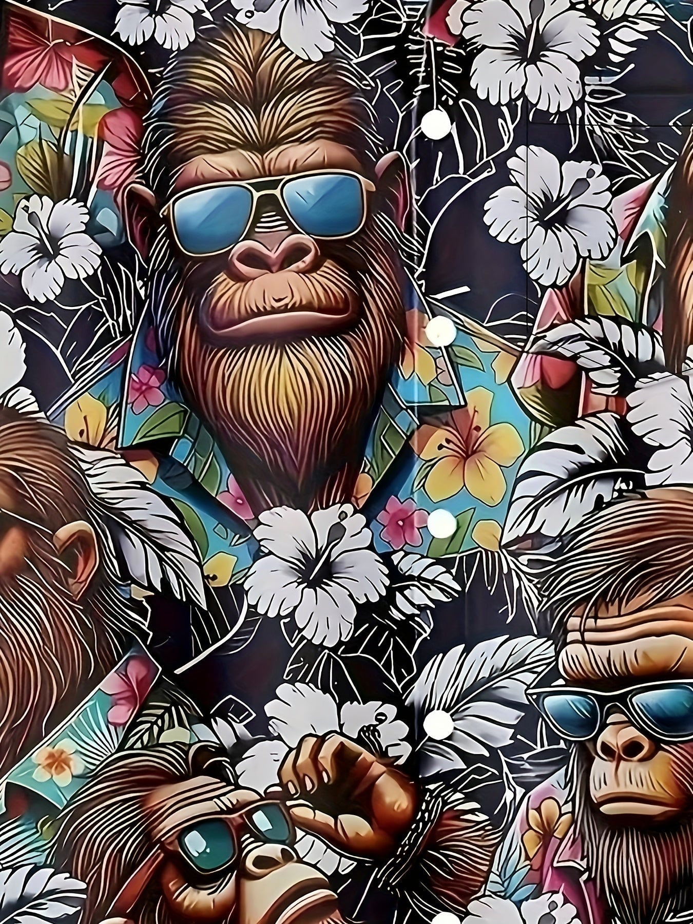Chemise hawaïenne homme avec motif singe et imprimé floral – Chemise d'été amusante pour loisirs et fête