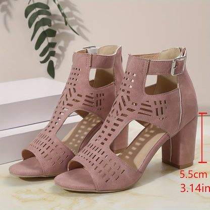 Dames sandalen met blokhak, cut-out design en open teen – modieuze schoenen voor dagelijks gebruik