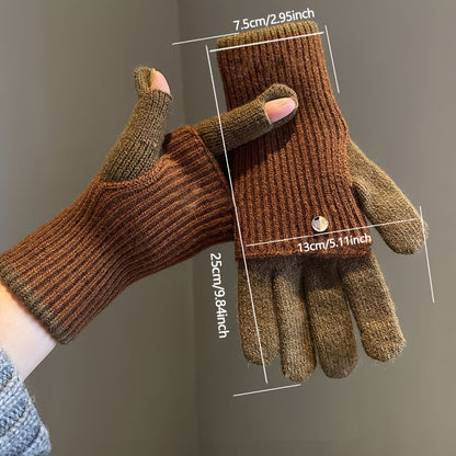 Strickhandschuhe mit abnehmbaren Fäustling-Aufsatz Beige Grau Zweifarbig