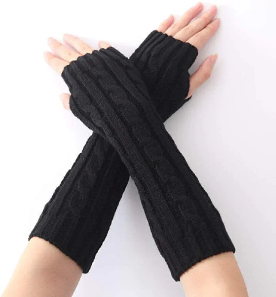 Lange vingerloze gebreide handschoenen (30 cm)
