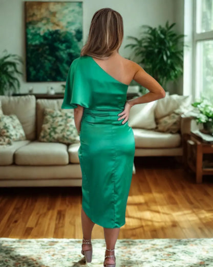 Robe de soirée midi asymétrique femme – Robe élégante une épaule pour occasions spéciales