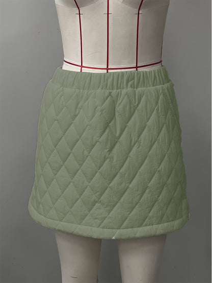 Stepprock Kurz Winterrock Kariert Elastischer Bund Damen Rock Khaki