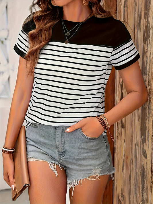 Dames T-shirt met korte mouwen en strepen in een moderne casual look – Perfect voor vrije tijd en dagelijks gebruik
